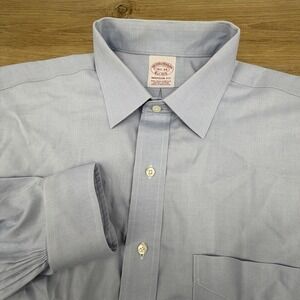 Brooks Brothers Shirt Mens 16.5 34 Blue Solid Madison Non Iron Cotton